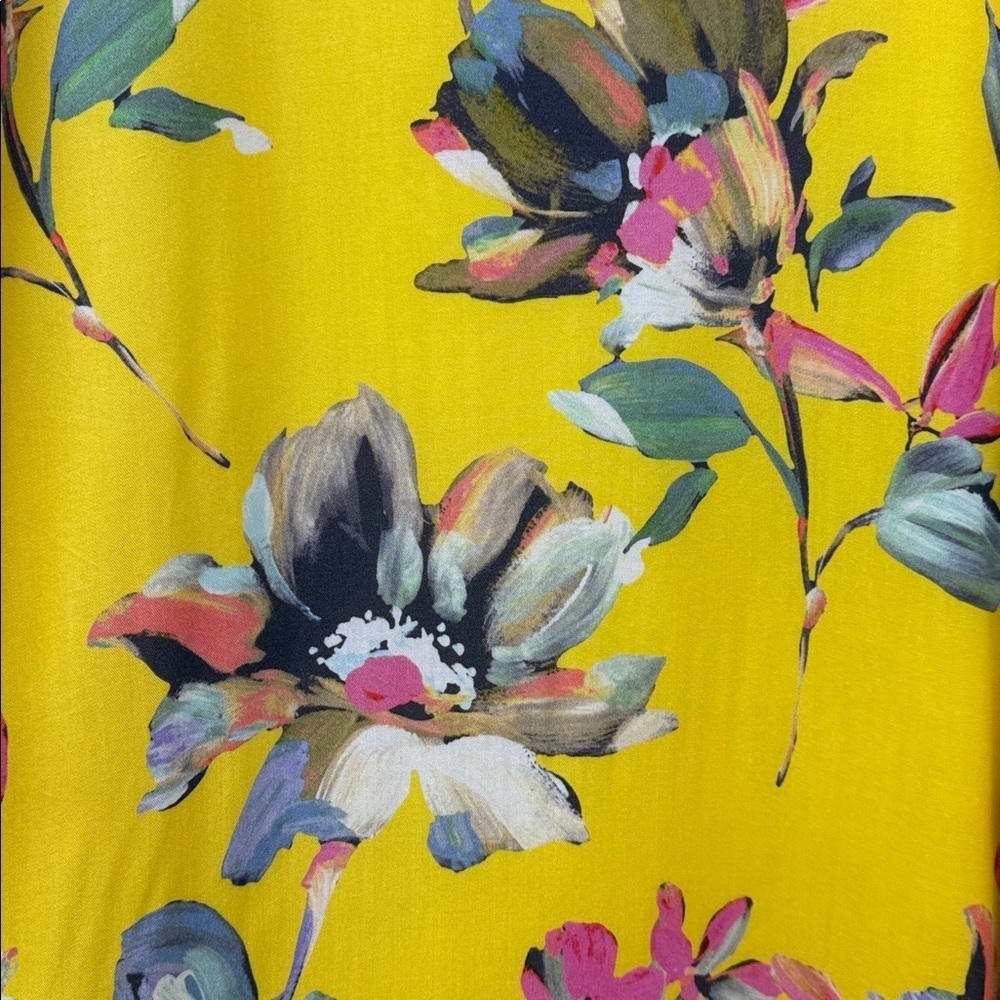Gianni Bini Dandy Yellow Floral Dress Ruffle Flare Sleeves Women's Large - Picture 4 of 10